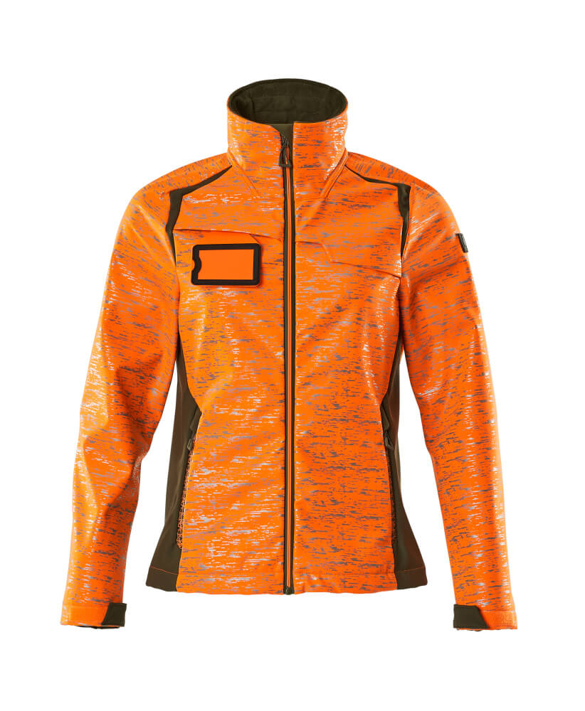 Produktfoto Soft Shell Jacke, Reflexeffekte, Damen Soft Shell Jacke Größe 2XL, hi-vis orange/moosgrün