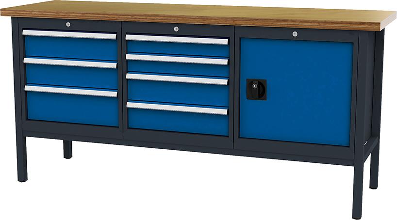 Kastenwerkbank B2000mm 7 Schubladen 1 Tür RAL7016/5010 Kastenwerkbank B2000mm 7 Schubladen 1 Tür RAL7016/5010