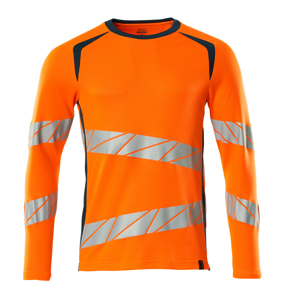 Produktfoto T-Shirt, Langarm, moderne Passform T-shirt Größe 2XLONE, hi-vis orange/dunkelpetroleum
