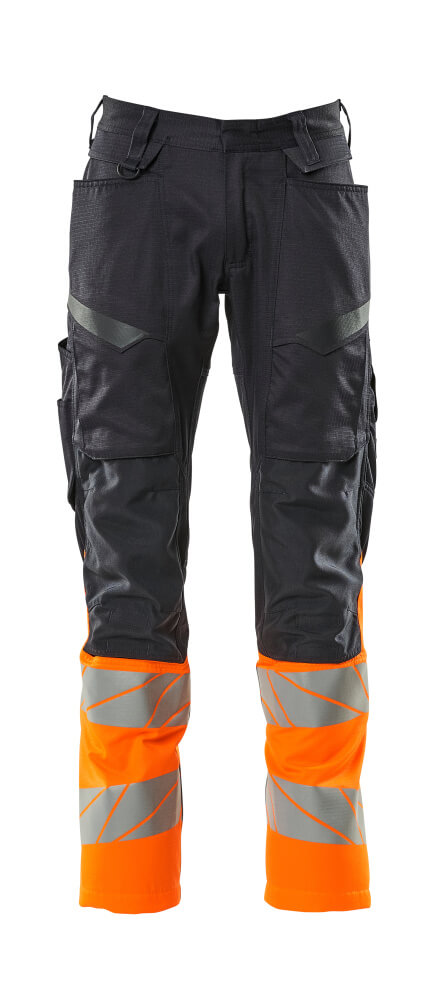 Produktfoto Hose mit Knietaschen, Stretch-Einsätze Hose Größe 76C46, schwarzblau/hi-vis orange