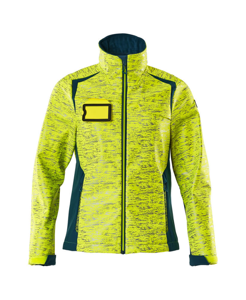Produktfoto Soft Shell Jacke, Reflexeffekte, Damen Soft Shell Jacke Größe 2XL, hi-vis gelb/dunkelpetroleum