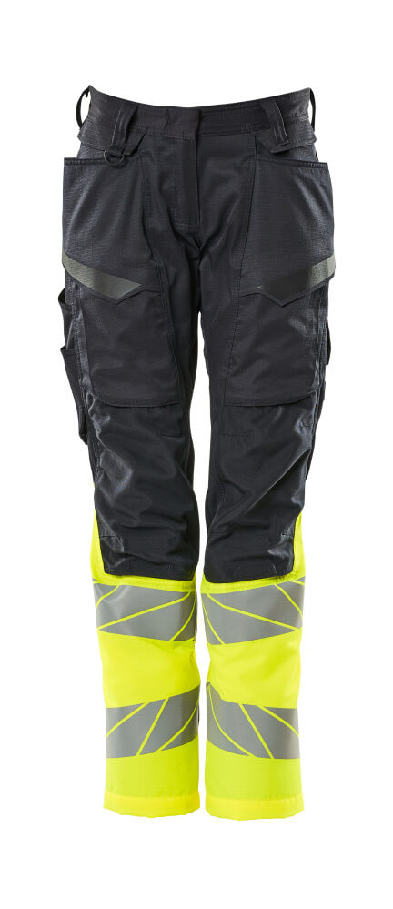 Produktfoto Hose, Damen,DIAMOND, Knietaschen,Stretch Hose Größe 76C34, schwarzblau/hi-vis gelb