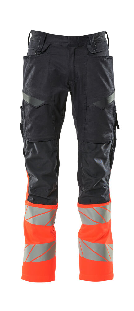 Produktfoto Hose mit Knietaschen, Stretch-Einsätze Hose Größe 76C46, schwarzblau/hi-vis rot