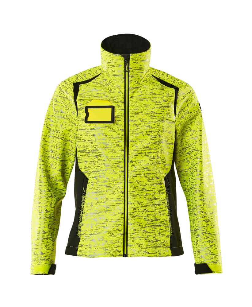 Produktfoto Soft Shell Jacke, Reflexeffekte, Damen Soft Shell Jacke Größe 2XL, hi-vis gelb/schwarz
