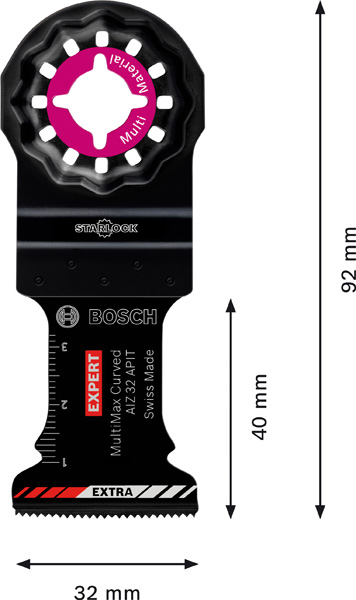 Hartmetall-Multitoolklinge für Bosch EXPERT MultiMax AIZ 32 APIT. Bild der Produktabmessungen