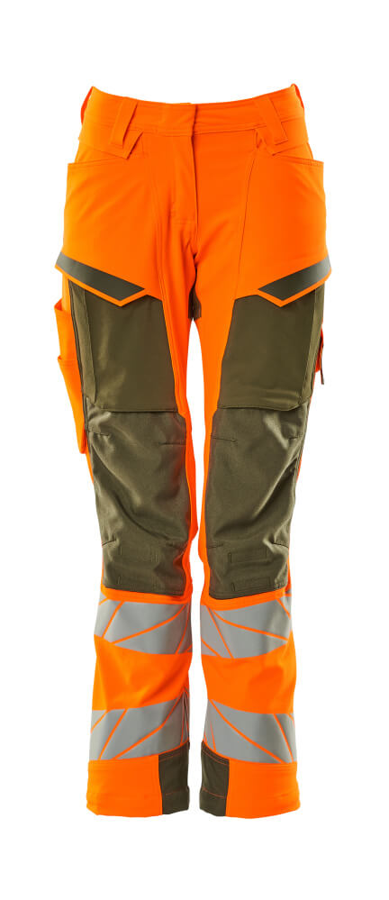 Produktfoto Hose, Damen,DIAMOND, Knietaschen,Stretch Hose Größe 76C34, hi-vis orange/moosgrün