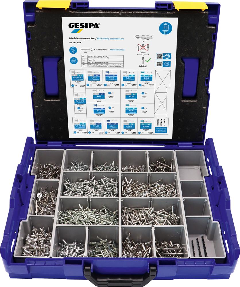 Blindniet-Sortiment Pro Blindniete PolyGrip inkl. 15 Abmessungen GESIPA