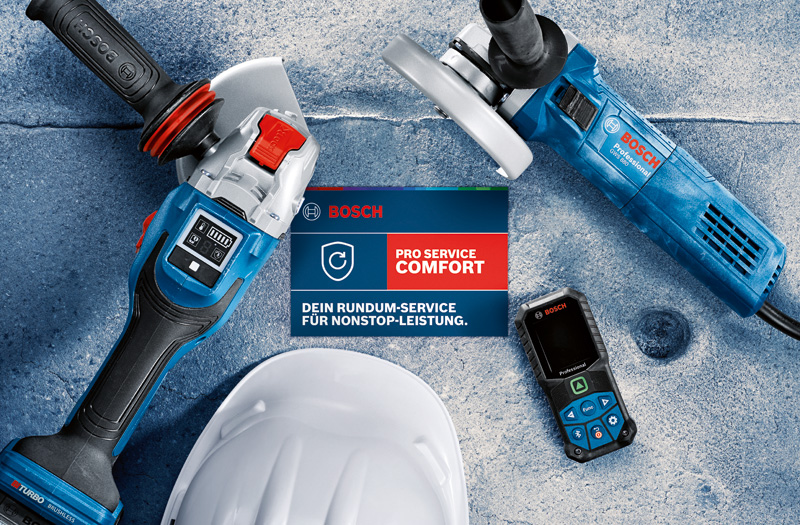 Bosch Elektrowerkzeuge und Helm. Medienbild