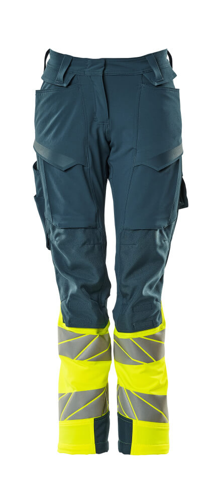 Produktfoto Hose, Damen,DIAMOND, Knietaschen,Stretch Hose Größe 76C34, dunkelpetroleum/hi-vis gelb