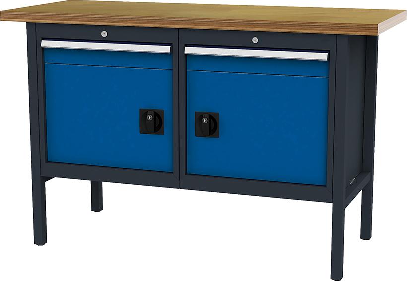 Kastenwerkbank B1500mm 2 Schubladen 2 Türen RAL7016/5010 Kastenwerkbank B1500mm 2 Schubladen 2 Türen RAL7016/5010