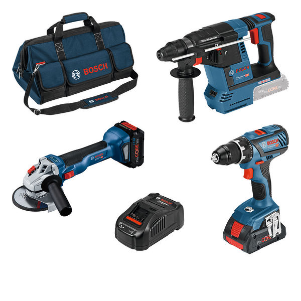 Combo Kit 3-tlg. 18V: GSR + GWS + GBH + 2 x ProCORE18V + GAL + Werkzeugtasche