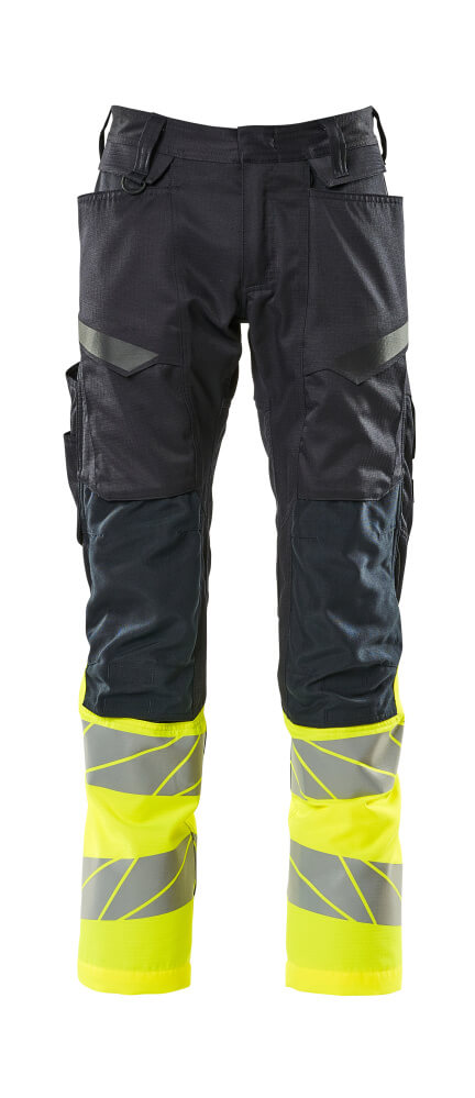 Produktfoto Hose mit Knietaschen, Stretch-Einsätze Hose Größe 76C46, schwarzblau/hi-vis gelb