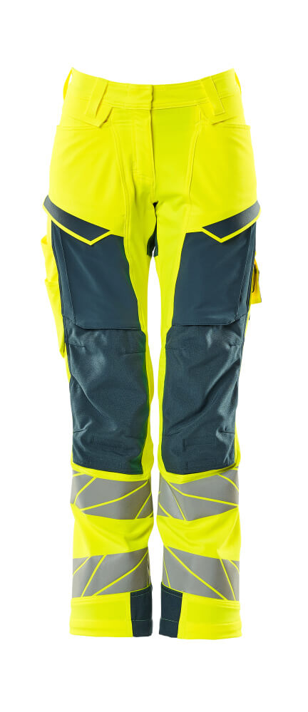 Produktfoto Hose, Damen,DIAMOND, Knietaschen,Stretch Hose Größe 76C34, hi-vis gelb/dunkelpetroleum