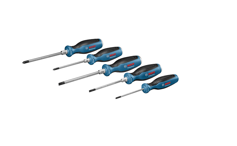 Bosch Handwerkzeug-Kombi-Set mit fünf Schraubendrehern. Produktbild dynamisch