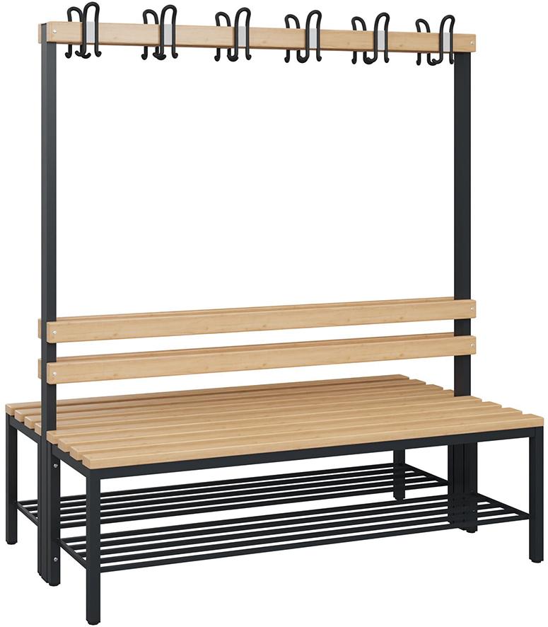 C+P Doppelseitiger Garde-robenschrank Hartholz mitSchuhrost 4 Füße B1500xT-770xH1716mm RAL7021