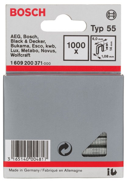 Schmalrückenklammer Typ 55, 6 x 1,08 x 14 mm, 1000er-Pack