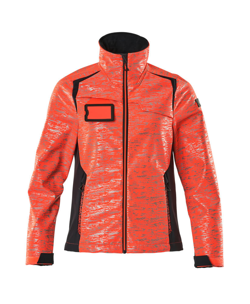 Produktfoto Soft Shell Jacke, Reflexeffekte, Damen Soft Shell Jacke Größe 2XL, Hi-vis rot/schwarzblau